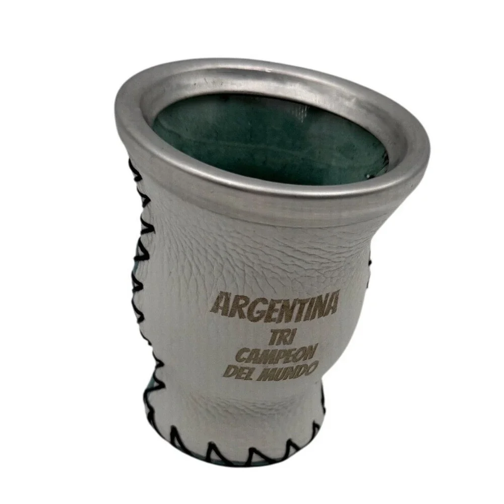Argentina Tri Campeon‎ World Cup Yerba Mate Gourd Glass Interior & Hand Stitched